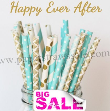 250pcs HAPPY EVER AFTER Paper Straws Mixed [themedstraws161]