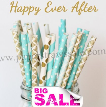 250pcs HAPPY EVER AFTER Paper Straws Mixed