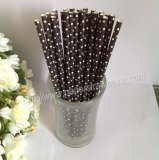 Tiny Dot Print Black Paper Drinking Straws 500pcs