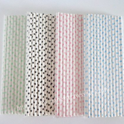 Small Polka Dot Paper Straws 1200pcs Mixed 4 Colors [mpaperstraws004]
