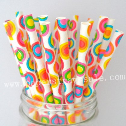 Rainbow Circle Patterned Paper Straws 500pcs [npaperstraws118]