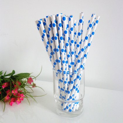 Paper Straws Dodger Blue Polka Dot 500pcs [ppaperstraws012]