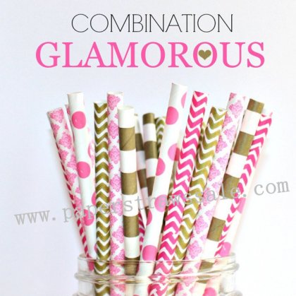 250pcs GLAMOROUS Themed Paper Straws Mixed