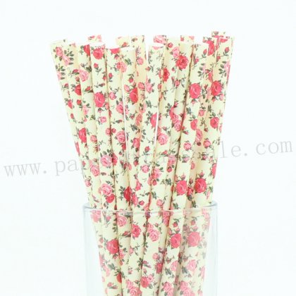 English Roses Flower Yellow Paper Straws 500pcs [fpaperstraws003]
