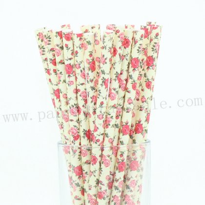 English Roses Flower Yellow Paper Straws 500pcs