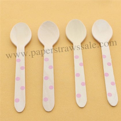 Baby Pink Polka Dot Wooden Spoons 100pcs [wspoons029]