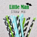 100 Pcs/Box Mixed Green Black Blue Little Man Paper Straws