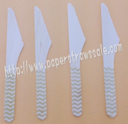 Wooden Knives with Gold Chevron Print 100pcs