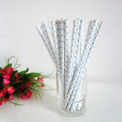 Light Blue Tiny Polka Dot Paper Straws 500pcs [ppaperstraws014]