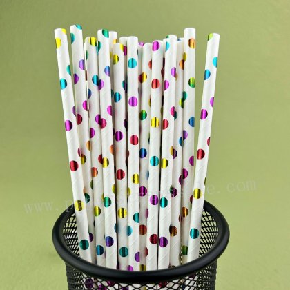 Metallic Colorful Rainbow Foil Polka Dot Paper Straws 500 pcs [foilstraws048]