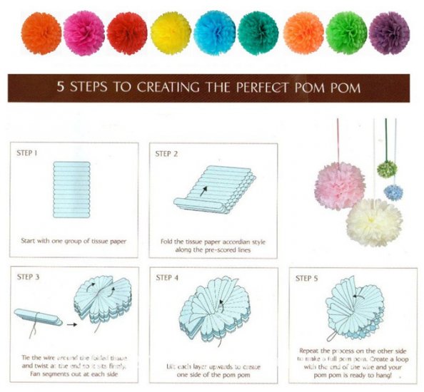 14" Pom Pom Tissue 160pcs Mixed 16 Colors - Click Image to Close