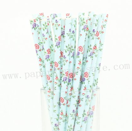 Blue Sky Flower Paper Straws 500pcs [fpaperstraws006]