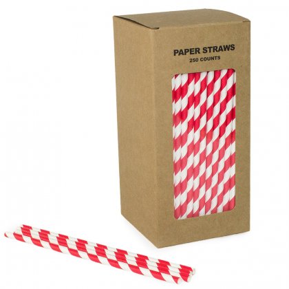 250 pcs/Box Bright Red Stripe Paper Straws [199redstripestraws250]