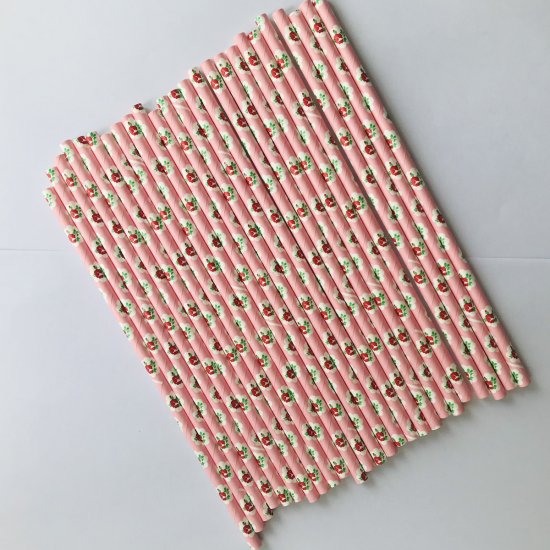 Red Rose Floral Light Pink Paper Straws 500 pcs - Click Image to Close