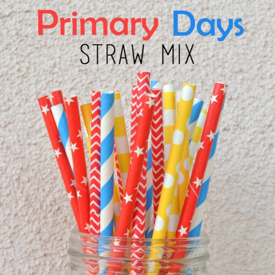100 Pcs/Box Mixed Blue Red Yellow Primary Days Paper Straws - Click Image to Close