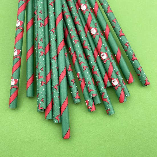 Christmas Green Red Reindeer Paper Straws 500 pcs - Click Image to Close