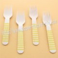 Wooden Forks Yellow Striped Printed 100pcs