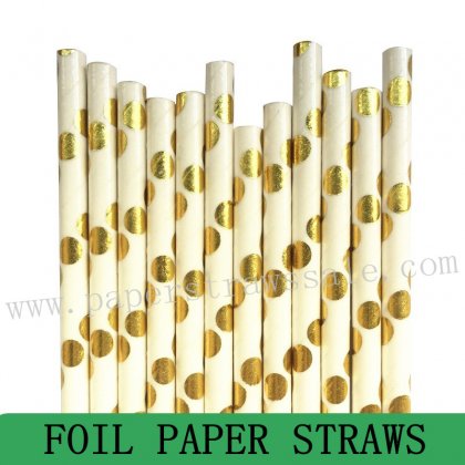 Metallic Gold Foil Polka Dot Paper Straws 500pcs [foilstraws002]