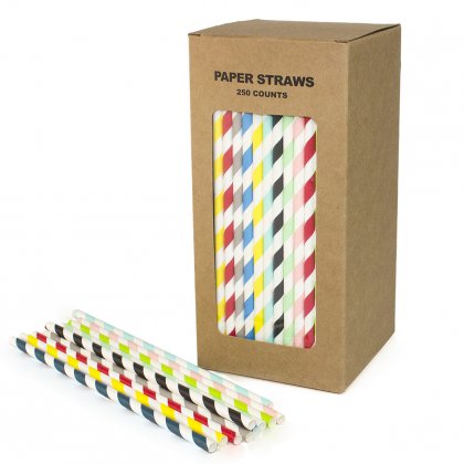 250 pcs/Box Colorful Mixed Stripe Paper Straws [stripedstraws250]