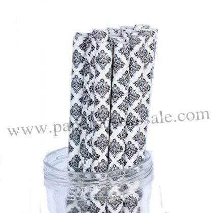 Black Damask Print Paper Straws 500pcs [dapaperstraws016]