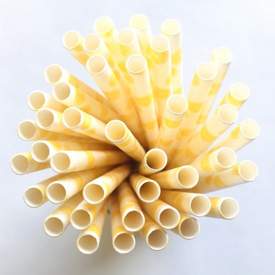 100 Pcs/Box Fruit Yellow Lemon Paper Straws - Click Image to Close