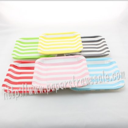 1500pcs 7" Striped Square Paper Plates Mixed 6 Colors