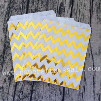 200pcs Gold Foil Chevron Paper Candy Favor Bags [foilbags003]