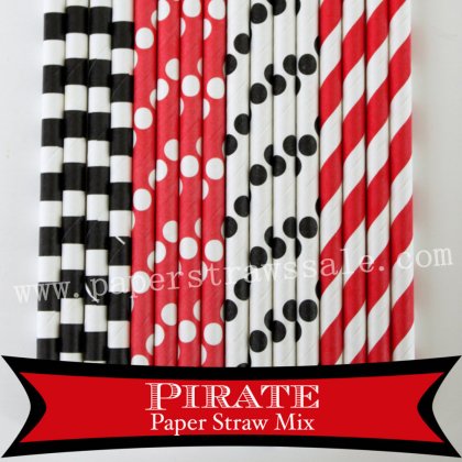 200pcs Pirate Themed Party Paper Straws Mixed [themedstraws315]