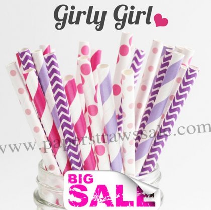 250pcs GIRLY GIRL Themed Paper Straws Mixed [themedstraws098]
