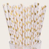 Horse Paper Straws White Metallic Gold Foil 500 pcs