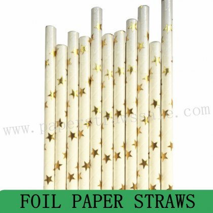 Metallic Gold Foil Star Paper Straws 500pcs [foilstraws003]