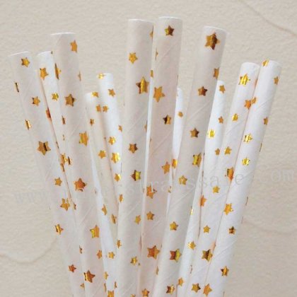 Metallic Foil Paper Straws Gold Star 500pcs [npaperstraws105]