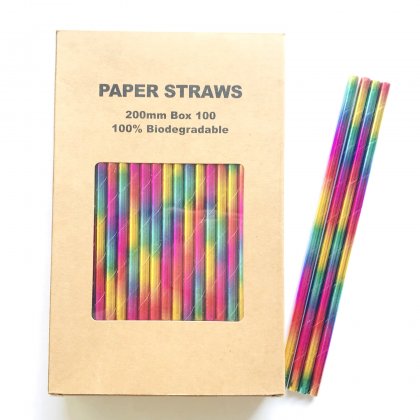 100 Pcs/Box Colorful Metallic Rainbow Foil Paper Straws [100boxrainbowfoil001]