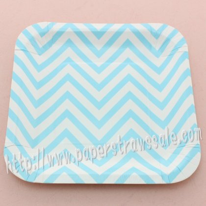 7" Blue Chevron Square Paper Plates 60pcs