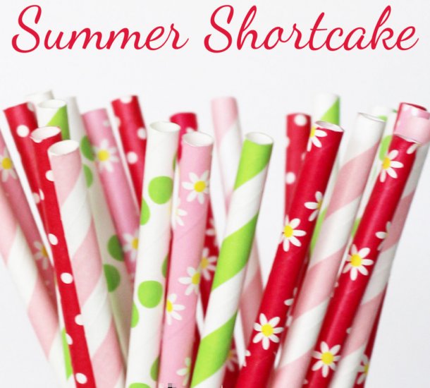 100 Pcs/Box Mixed Green Red Pink Summer Shortcake Paper Straws - Click Image to Close