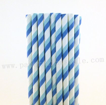 Blue and Light Blue Striped Paper Straws 500pcs [npaperstraws117]