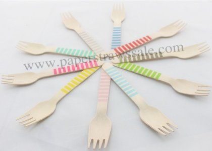 500pcs Mixed 10 Colors Striped Wooden Forks Bulk