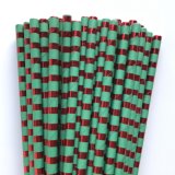Foil Red Circle Horizontal Stripe Green Paper Straws 500 Pcs