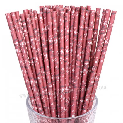 Colored Classical Ancient Floral Red Paper Straws 500 pcs [fpaperstraws020]