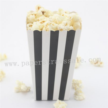 Black Striped Paper Popcorn Boxes 36pcs [popcornboxes003]