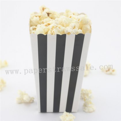 Black Striped Paper Popcorn Boxes 36pcs