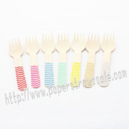 Chevron Wooden Forks 350pcs Mixed 7 Colors [stripedws001]