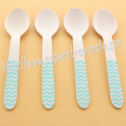 Aqua Chevron Print Wooden Spoons 100pcs [wspoons012]