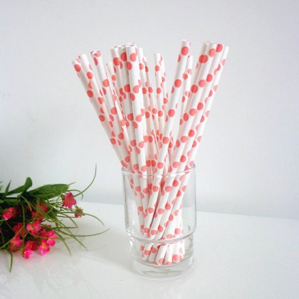 Paper Straws with Blush Pink Polka Dot 500pcs [ppaperstraws008]