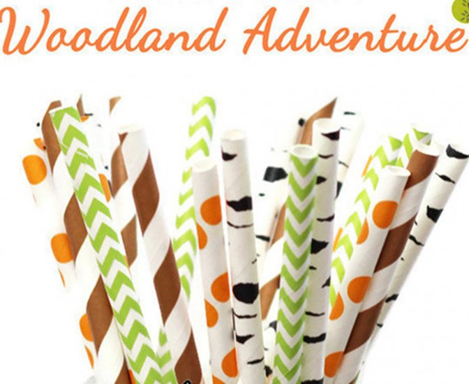 100 Pcs/Box Mixed Wild Woodland Adventure Paper Straws - Click Image to Close