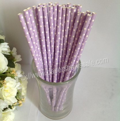 White Tiny Polka Dot Lavender Paper Straws 500pcs [npaperstraws022]