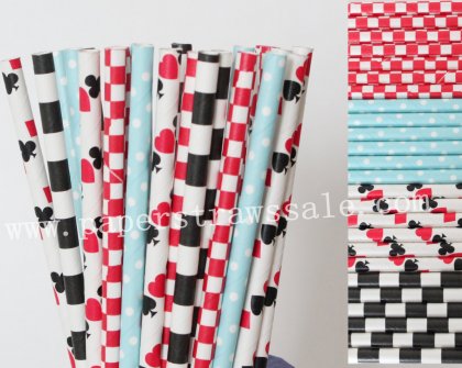 200pcs Blue Red Black Party Paper Straws Mixed [themedstraws230]