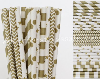 250pcs Metallic Gold Party Paper Straws Mixed [themedstraws245]