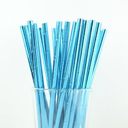 Plain Metallic Blue Foil Paper Straws 500pcs [foilstraws019]