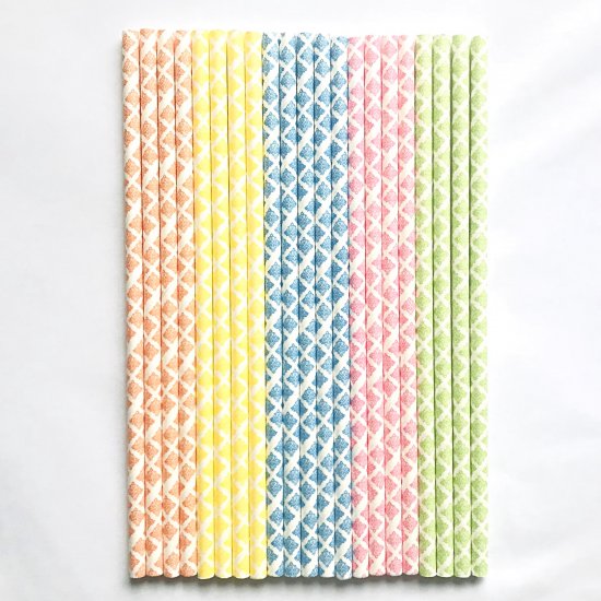 100 Pcs/Box Mixed Colorful Delightful Damasks Paper Straws - Click Image to Close